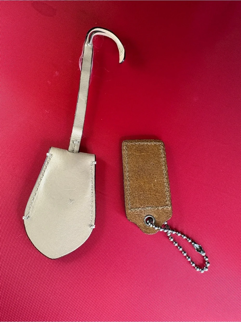 Coach Beige and Brown Leather Tag & Keychain Set